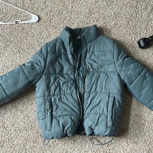 dark teal puffer jacket